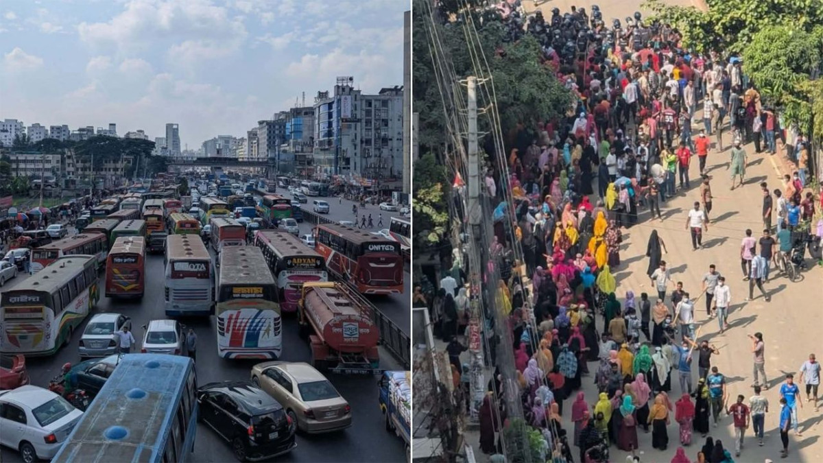 উত্তরায় পোশাকশ্রমিকদের বিক্ষোভ, বেতন বৃদ্ধির দাবি, আজমপুরে সড়ক অবরোধ, ঢাকা-ময়মনসিংহ মহাসড়ক, পোশাক কারখানার শ্রমিক, শ্রমিকদের বিক্ষোভ, সড়ক অবরোধ